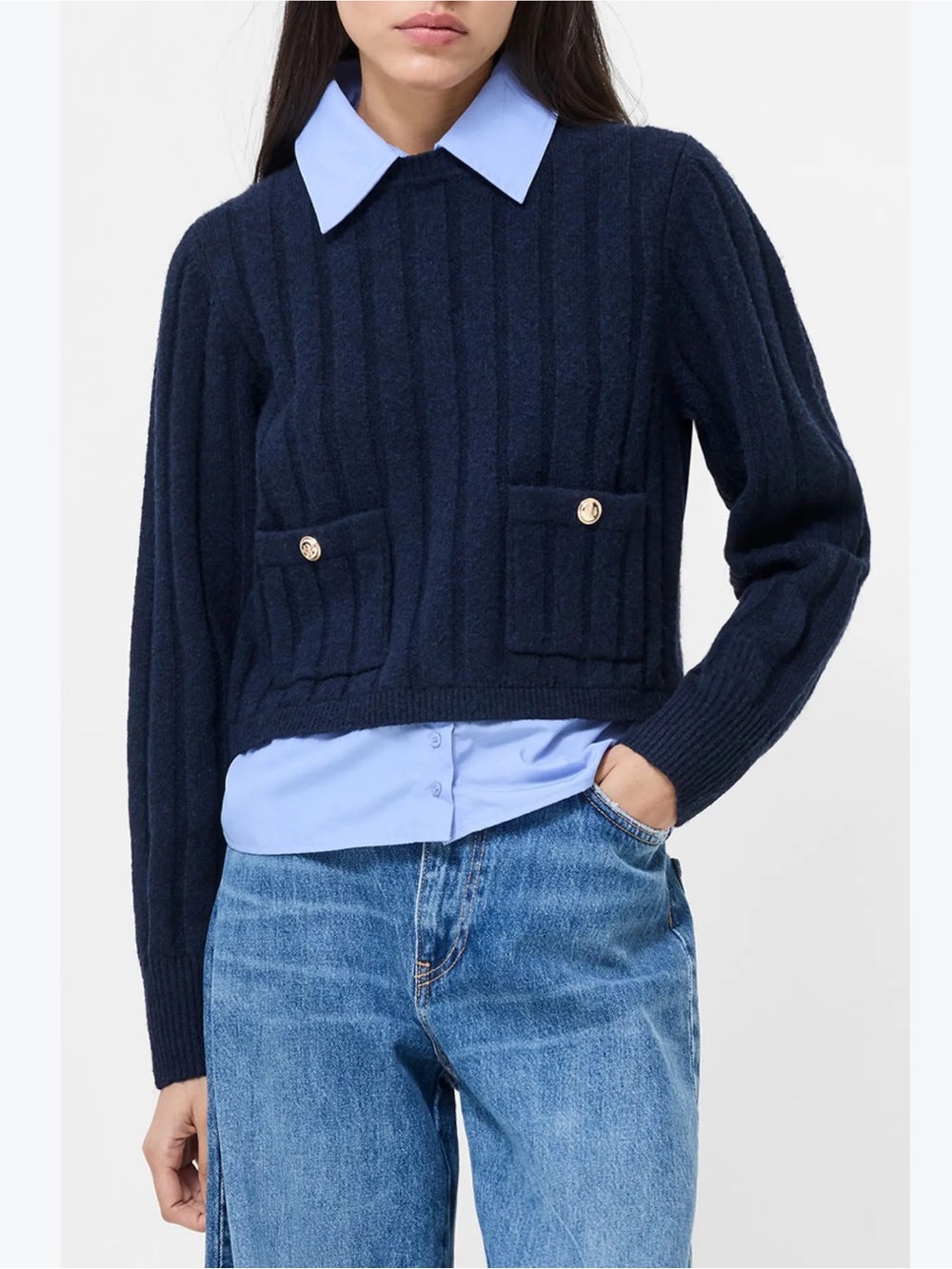 French Connection Ellie Collar Layered Mixed Media Sweater